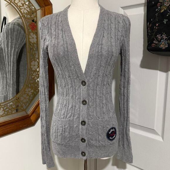 VTG Y2K Hollister Co. Light Grey Cable Knit Long Sleeve Button Up Cardigan XS - Picture 1 of 8